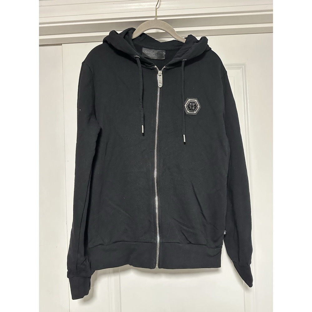 Philipp Plein, Men's Full Zip Hoodie, Hexagonal Logo On Chest & Skull On Back, M